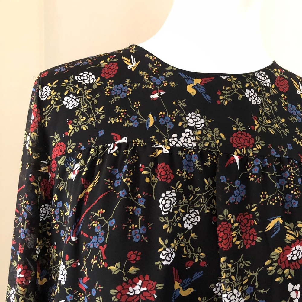 MADEWELL Sheer-Sleeve Ruffle Peplum Top in Finch Floral Sz XL - Picture 6 of 12